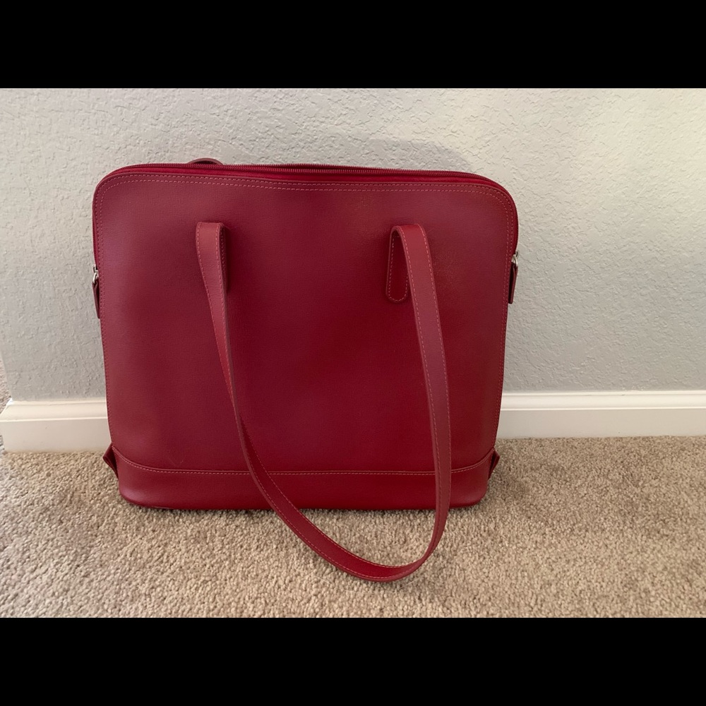 Jack Georges Burgundy Leather Zip-Top Tote / Laptop Work Bag – Like New